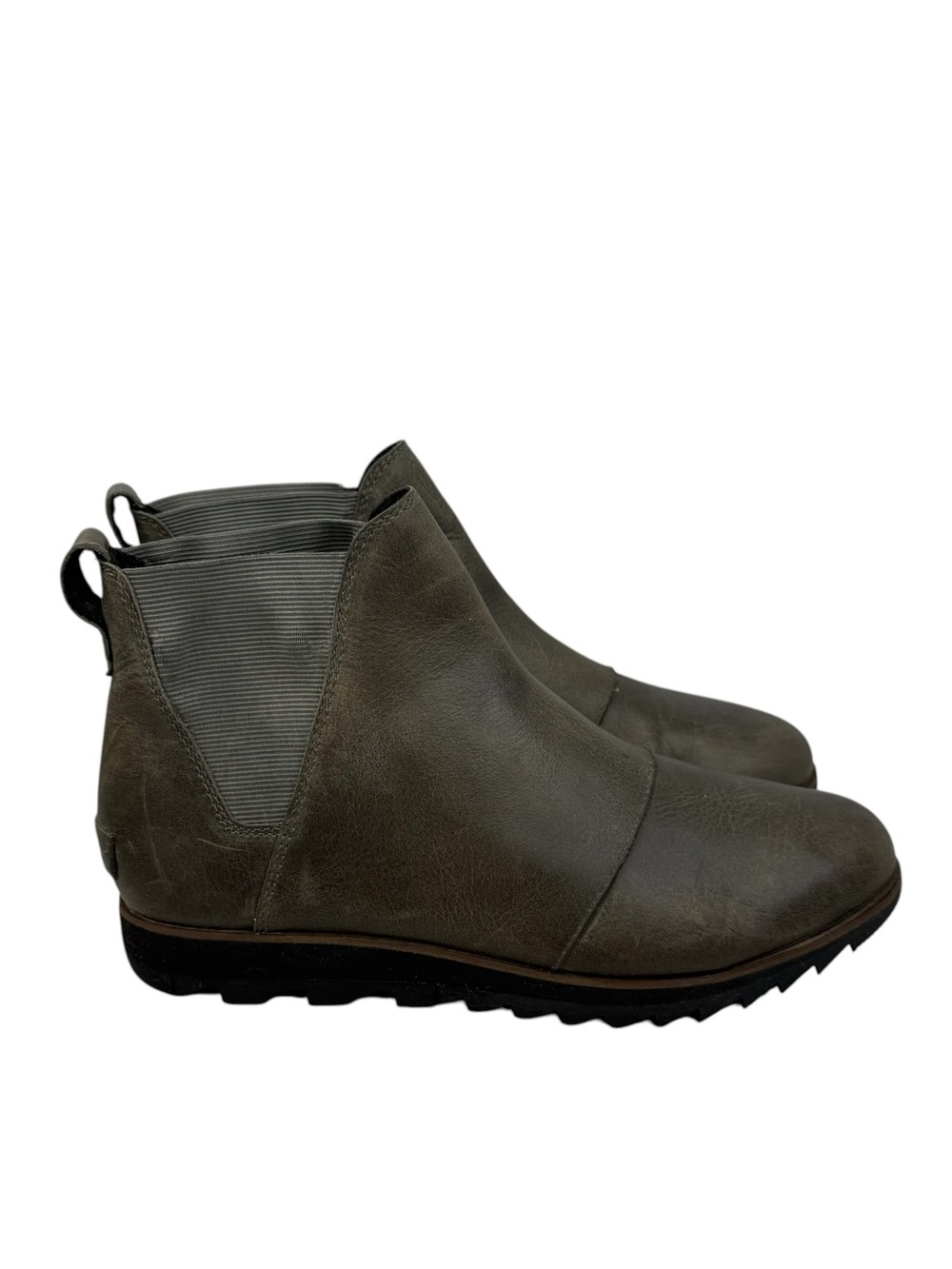 SOREL Harlow Chelsea  Gray Green Leather Waterproof Ankle Booties Women’s Sz 8